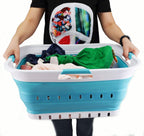 SAMMART 42L Collapsible Plastic Laundry Basket - Foldable Pop Up Storage Container/Organizer - Space Saving Hamper/Basket (1, White/Bright Blue)