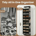 10-Tier Over The Door Organizer with 4 Anti-Scratch Silicone Hooks & 10 Side Pockets, Hanging Shoe Organizer for Closet (20 Pairs), Behind the Door Storage