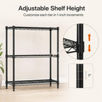 3-Tier Metal Wire Shelving Unit, Heavy Duty Adjustable Storage Rack for Laundry Room, Pantry, Kitchen, Garage Organization and Storage, Small Space Shelves (Black, 23"L × 13.2"W × 30.2"H)