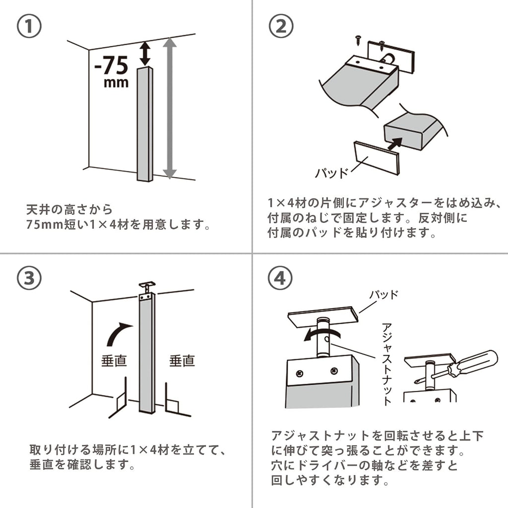 Heian Shindo LABRICO IXK-21 DIY Storage Parts, 1 x 4 Adjuster, Iron, Indoor Use, Black