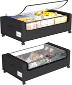 Under Bed Shoe Storage Organizer, 10 Inch Rolling Underbed Drawers for Clothes, Blankets, Winter Clothing & Shoes - Metal Frame Storage Bins with Handles, Dual Zippers, Clear Window 2 Pack Black