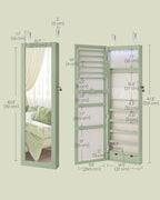 SONGMICS 6 LEDs Mirror Jewelry Cabinet, 47.2-Inch Tall Lockable Wall or Door Mounted Jewelry Armoire Organizer with Mirror, 2 Drawers, Christmas Gift, 3.9 x 14.6 x 47.2 Inches, Laurel Green