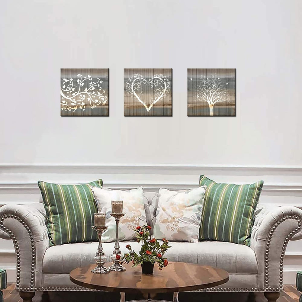 Biuteawal 3 Pieces Abstract Tree Wall Art Rustic Forest Landscape Picture Pri...
