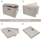 Large 17" 36 Quart Collapsible Stackable Storage Bins with Lids, 5 Packs Beige Linen Fabric Closet Boxes with Lids, Storage Cube Baskets Container Organizers for Bedroom Office(17 x12 x11)