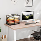 Marbrasse 7 Tier Desktop Literature Organizer, Mesh Paper Organizer Desk Organizers, File Sorter Mail Center Paper Storage Cabinet Classroom Keepers Mailbox for Office Home School, Black