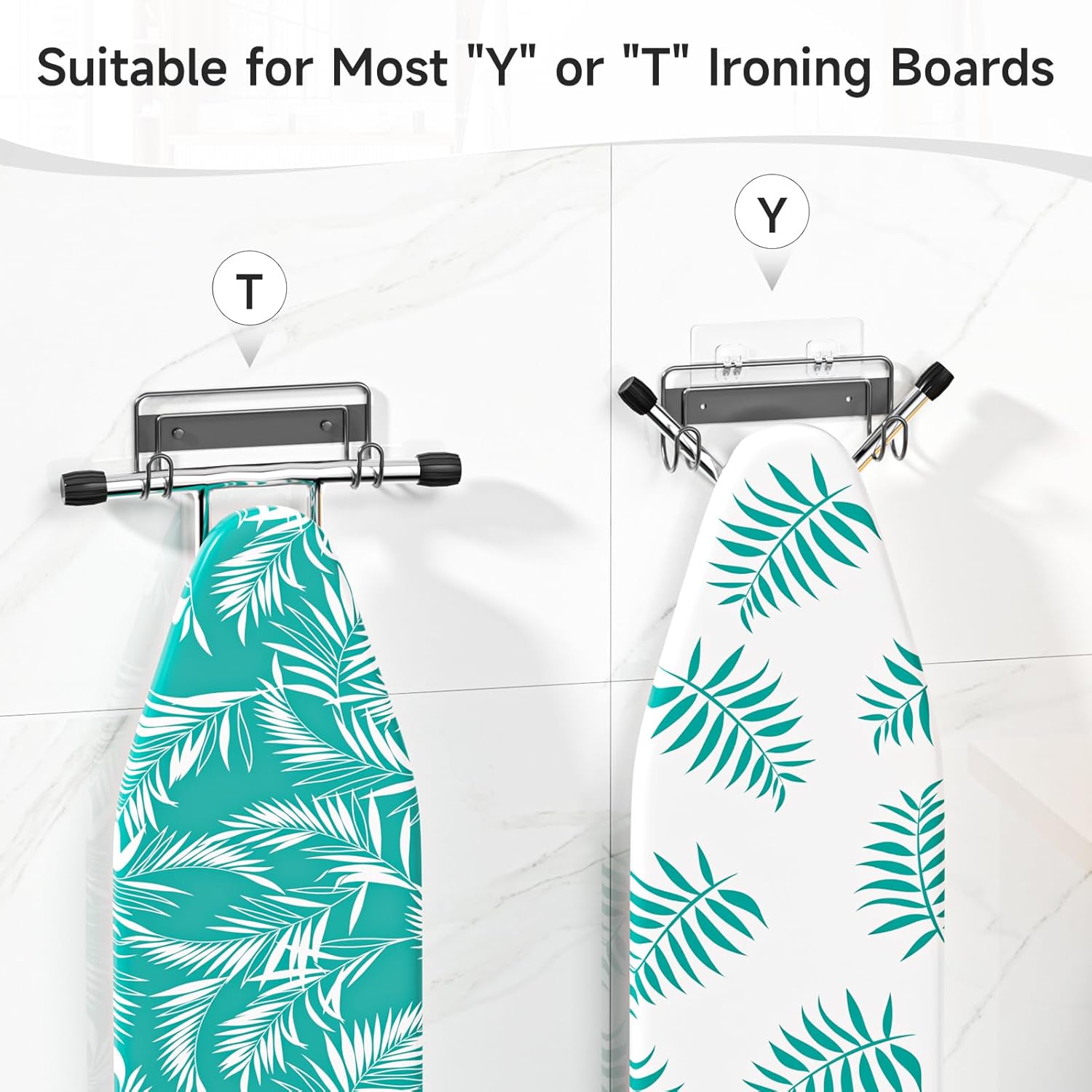 Ironing Board Hanger Wall Mount, Ironing Board Holder for T or Y Leg, Stainless Steel Iron Board Hanger, Laundry Room Wall Hook for Iron Board Holder (Black)