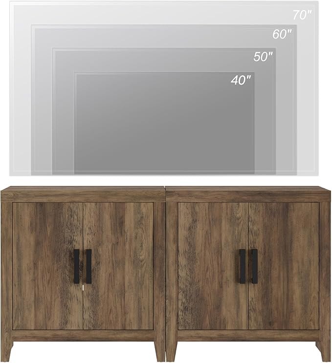 WAMPAT Farmhouse TV Stand for TVs up to 65 Inch, Rustic Wood Entertainment Center & Media Console with 4 Storage Doors, Accent Cabinet for Living Room, Hallway, Rustic Brown