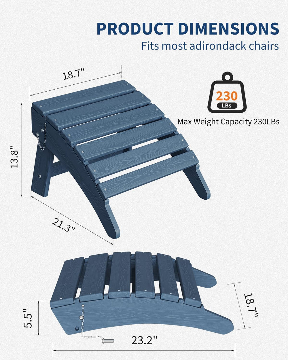 Garvee Folding Adirondack Ottoman, HDPE Outdoor Footrest for Adirondack Chair...