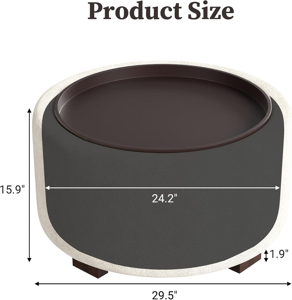 30" Round Ottoman with Storage Circular Coffee Table with Removable Wood...