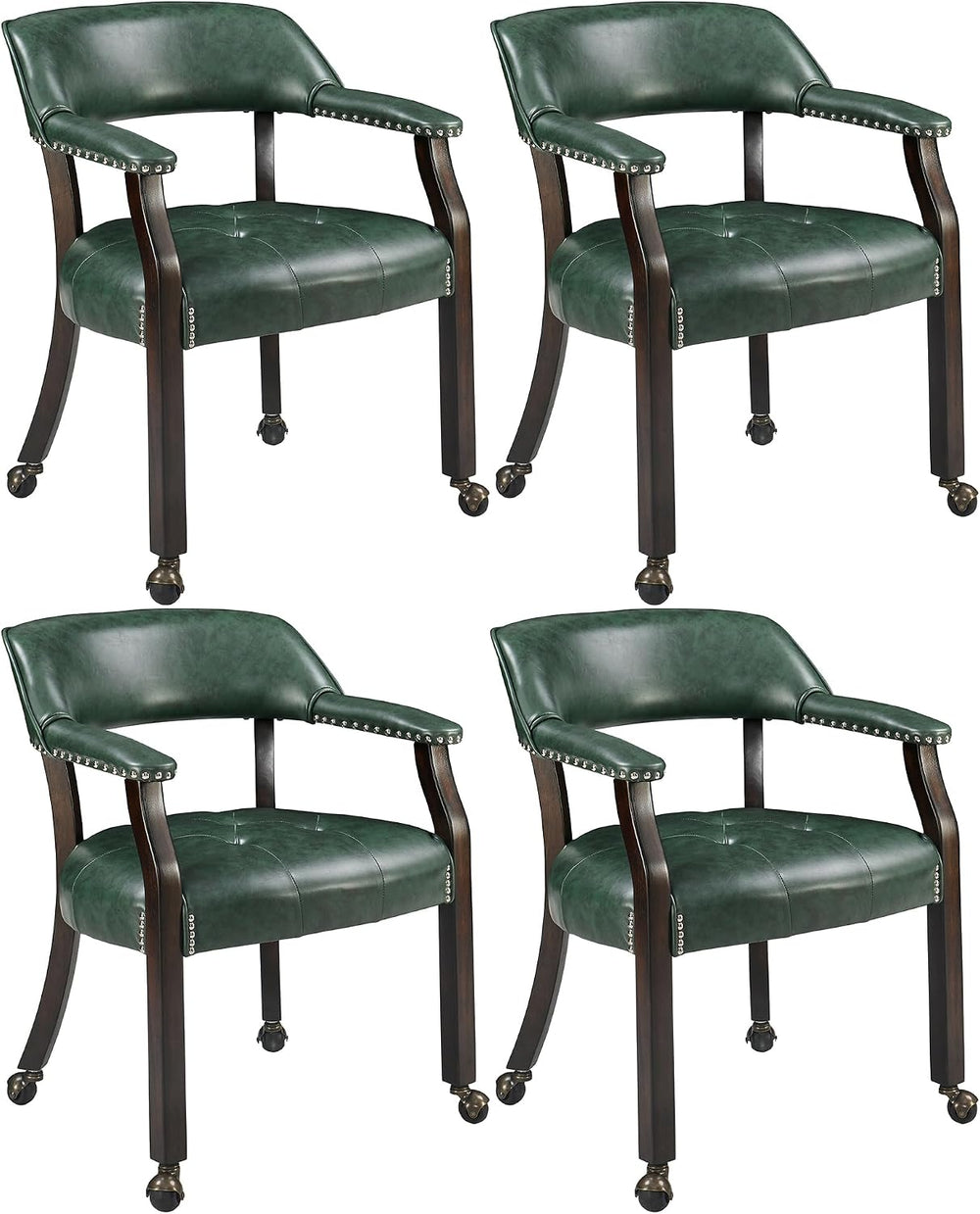 LEEMTORIG Set of 4 Large Dining Chairs with Casters and Arms, Rolling Dining ...