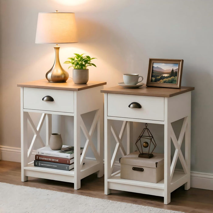 Sophia & William Farmhouse End Tables with Drawer Set of 2,Wood Side Table