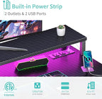 Lufeiya Gaming Desk with Power Outlets and LED Lights, 40 Inch Gamer Desk Table with Charging Station, Home Office Computer Desks with Monitor, Black
