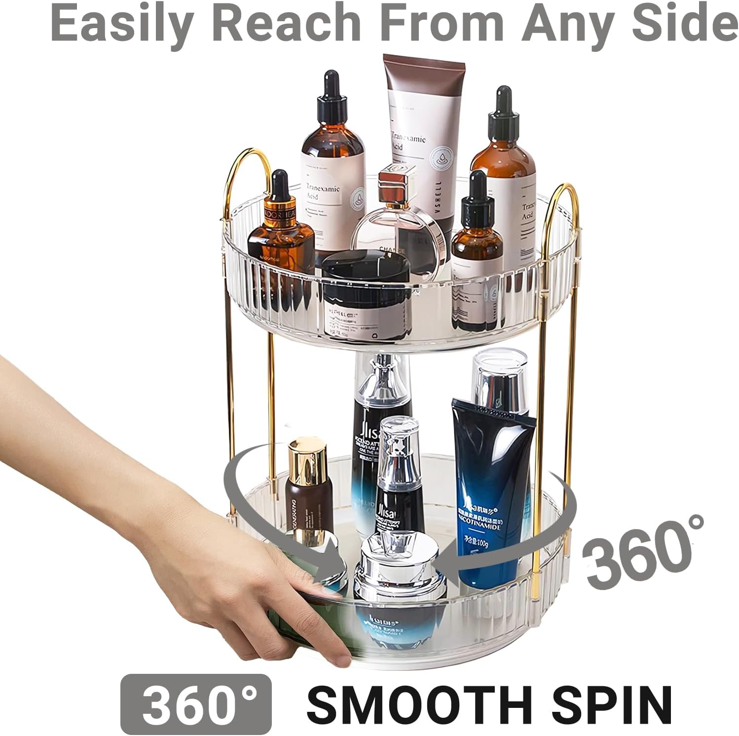 360 Rotating Makeup Organizer,2 Tier Large Capacity Make Up Organizers and Storage,Skincare Perfume Vanity Organizers,Bathroom Cosmetics Storage Organizer Countertop(Clear-2 Tier)