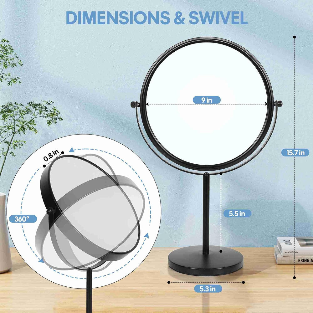 Large Size Tabletop Makeup Mirror with Magnification, 9-Inch Double-Sided 360...