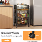5-Tier Rolling Kitchen Cart with Drawers - Kitchen Storage Cart on Wheels,Pantry Snack Cart,Fruit and Vegetable Storage Cart with Wood Top,Rolling Utility Cart for Potato and Onion Storage
