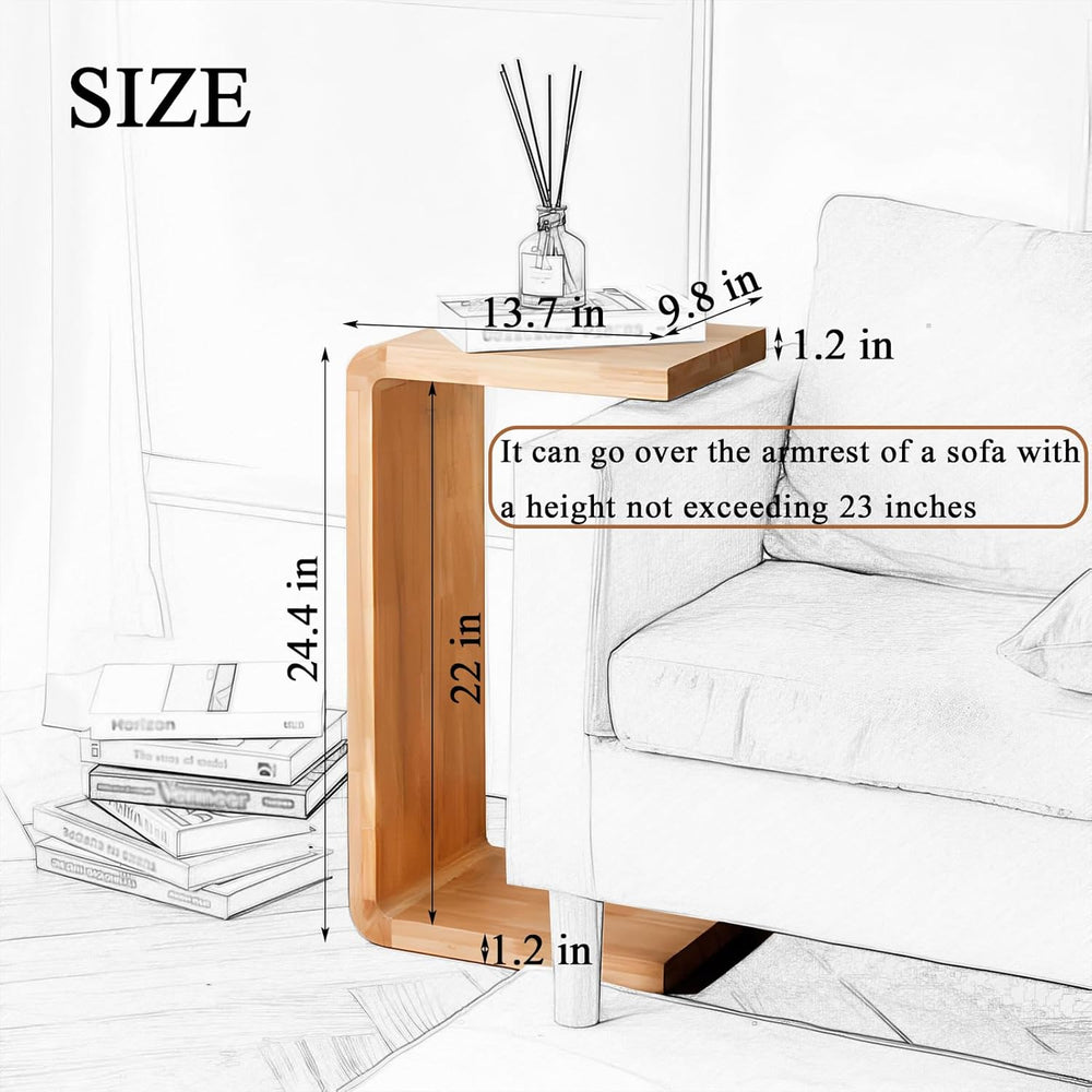 C-Shaped Side Table, Solid Wood End Table for Couch Sofa and Bed, Wooden C Ta...