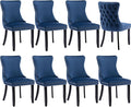 Modern Dining Chairs Set of 8, Upholstered Dining Chair with Full Back and Button Tufting, Blue Velvet Accent Chair, Sillas de Comedor, Kitchen & Dining Room Chairs (Blue, Velvet, 8Pcs)