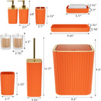 Bathroom Accessories Set - Gorgeous Bathroom Set, 10PC Orange Bathroom Accessory Set, Orange Bathroom Sets, Toilet Brush, Trash Can & Soap Dispenser