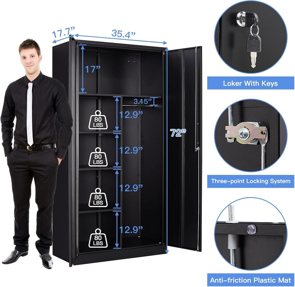 Yizosh Metal Armoire Wardrobe Closet Cabinet for Hanging Clothes with Lock Do...