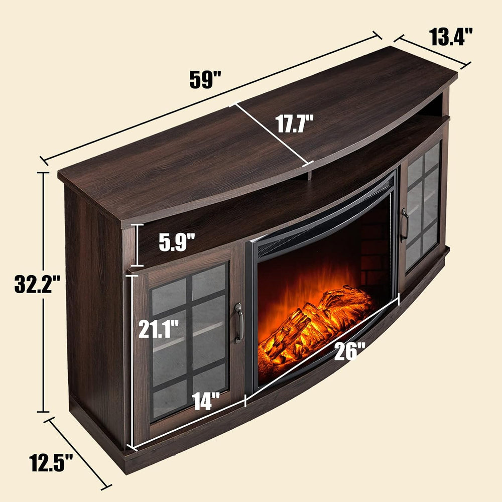AMERLIFE 59" Curved Fireplace TV Stand with Storage for TVs up to 65'...