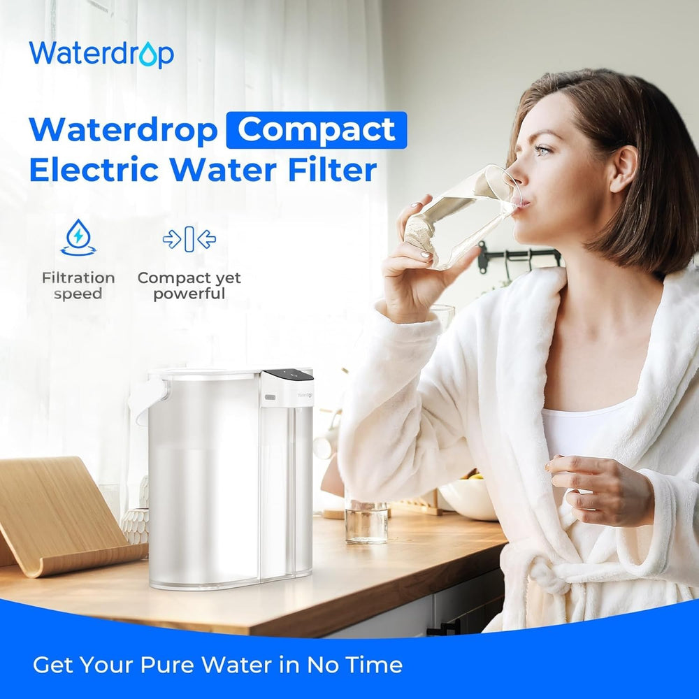 Waterdrop ED02W Compact Electric Water Filter Pitcher, 14-Cup, White
