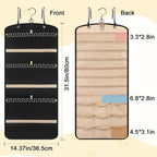 Wome Over the Door Jewelry Organizer Hanging: Double-Sided Storage with 28 Small 2 Large 9 Medium Pockets for Earrings Necklaces Rings Durable Polyester for Door or Closet or Wall or Glass (Black)