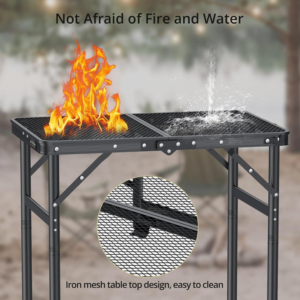 Anbte 2ft Folding Camping Grill Table Max 29.5", 3 Adjustable Height, Bl...