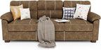 80 Inch Brown Faux Leather Sofa Couch - Wide Armrests with 2 Pillows, Deep Seats, Contrast Stitching, 3 Seater Leather Couches for Living Room, Bedroom, Apartment
