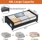 Somdot Under Bed Storage with Wheels, 2 Pack Bed Storage Containers with Dividers & Clear Lids,Easy Pull-out Metal Drawer for Clothes, Shoes,Toys, Blankets (Black)