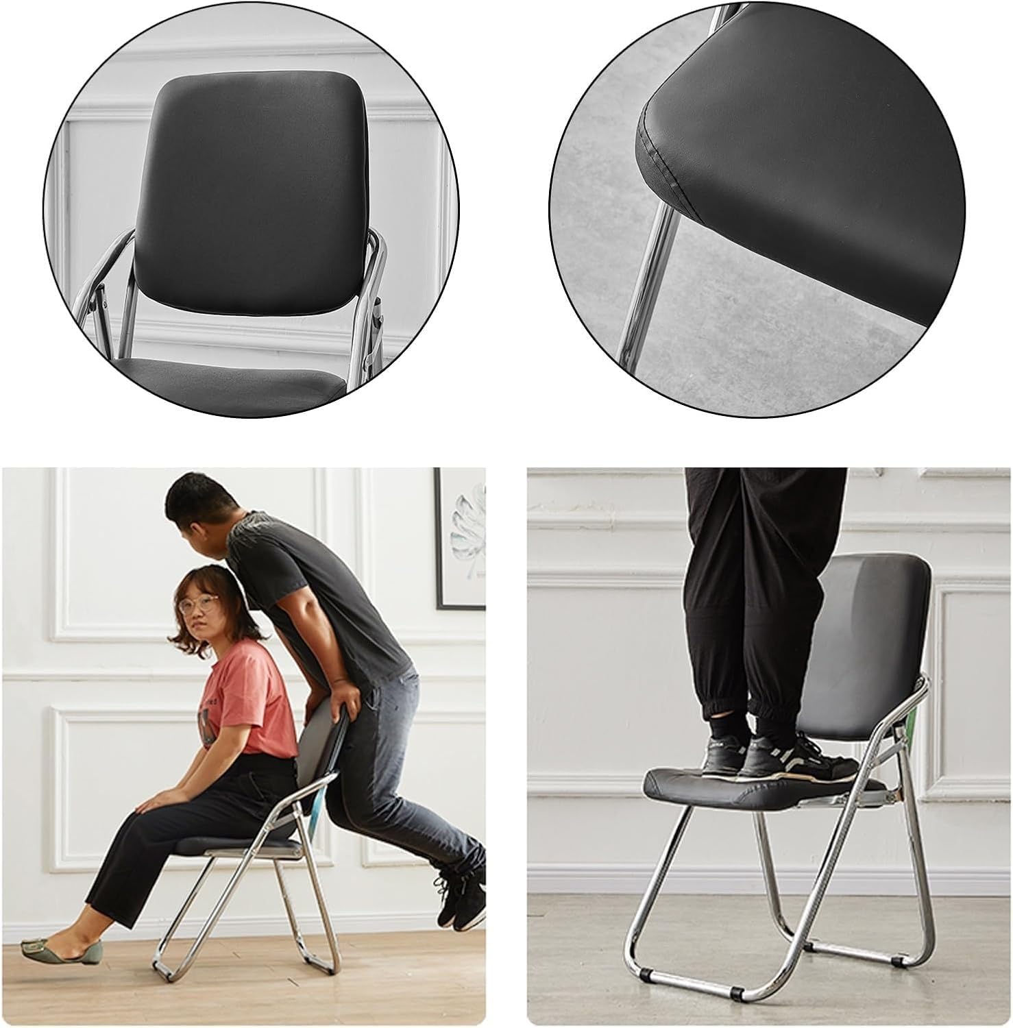 Folding Chairs with Padded Cushion and Enlarge Backrest, Metal with Comfortable Cushion for Home and Office,(Black)