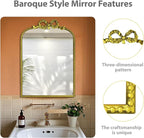 Baroque Decorative Mirror, European-Style Retro Gold Style Baroque Wall Hanging European-Style Makeup Mirror, Bathroom Mirror, Palace,Can be Used for Decoration