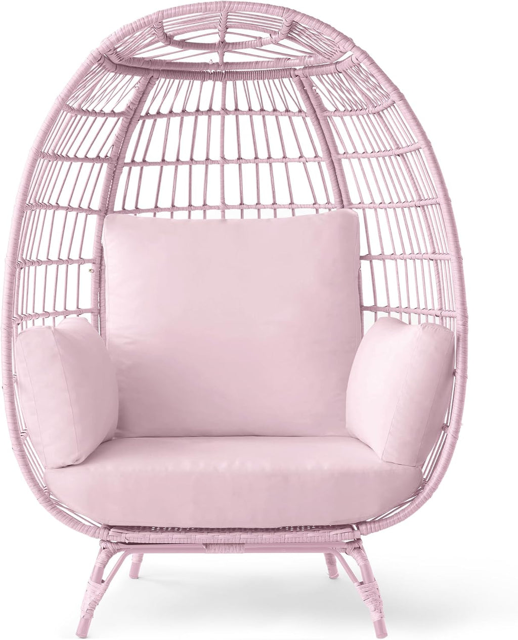 Best Choice Products Wicker Egg Chair, Oversized Indoor Outdoor Lounger for Patio, Backyard, Living Room w/ 4 Cushions, Steel Frame, 440lb Capacity - Pink/Pink