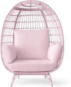 Best Choice Products Wicker Egg Chair, Oversized Indoor Outdoor Lounger for Patio, Backyard, Living Room w/ 4 Cushions, Steel Frame, 440lb Capacity - Pink/Pink