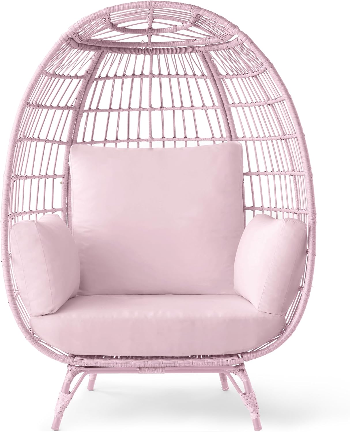 Best Choice Products Wicker Egg Chair, Oversized Indoor Outdoor Lounger for Patio, Backyard, Living Room w/ 4 Cushions, Steel Frame, 440lb Capacity - Pink/Pink