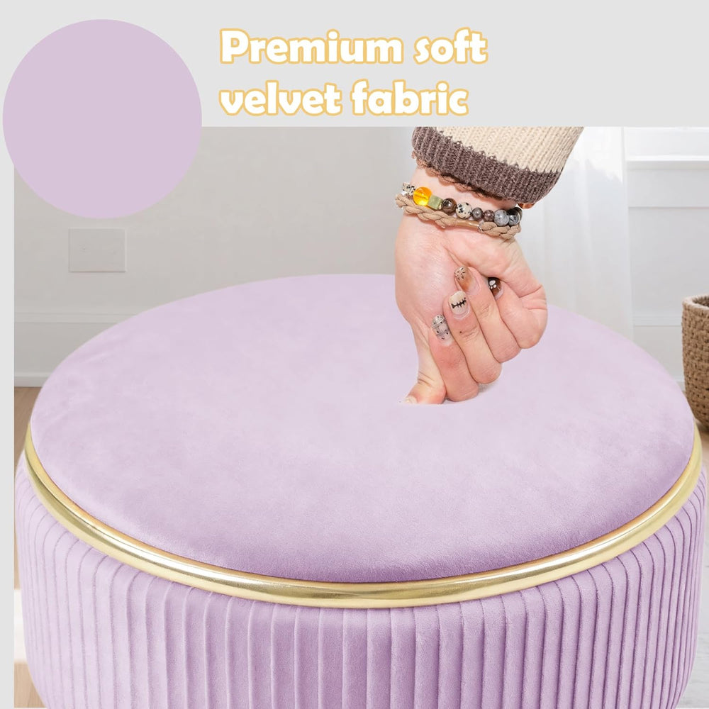 Adjustable Vanity Stool, Velvet Makeup Stool with Storage Purple | Small Vani...