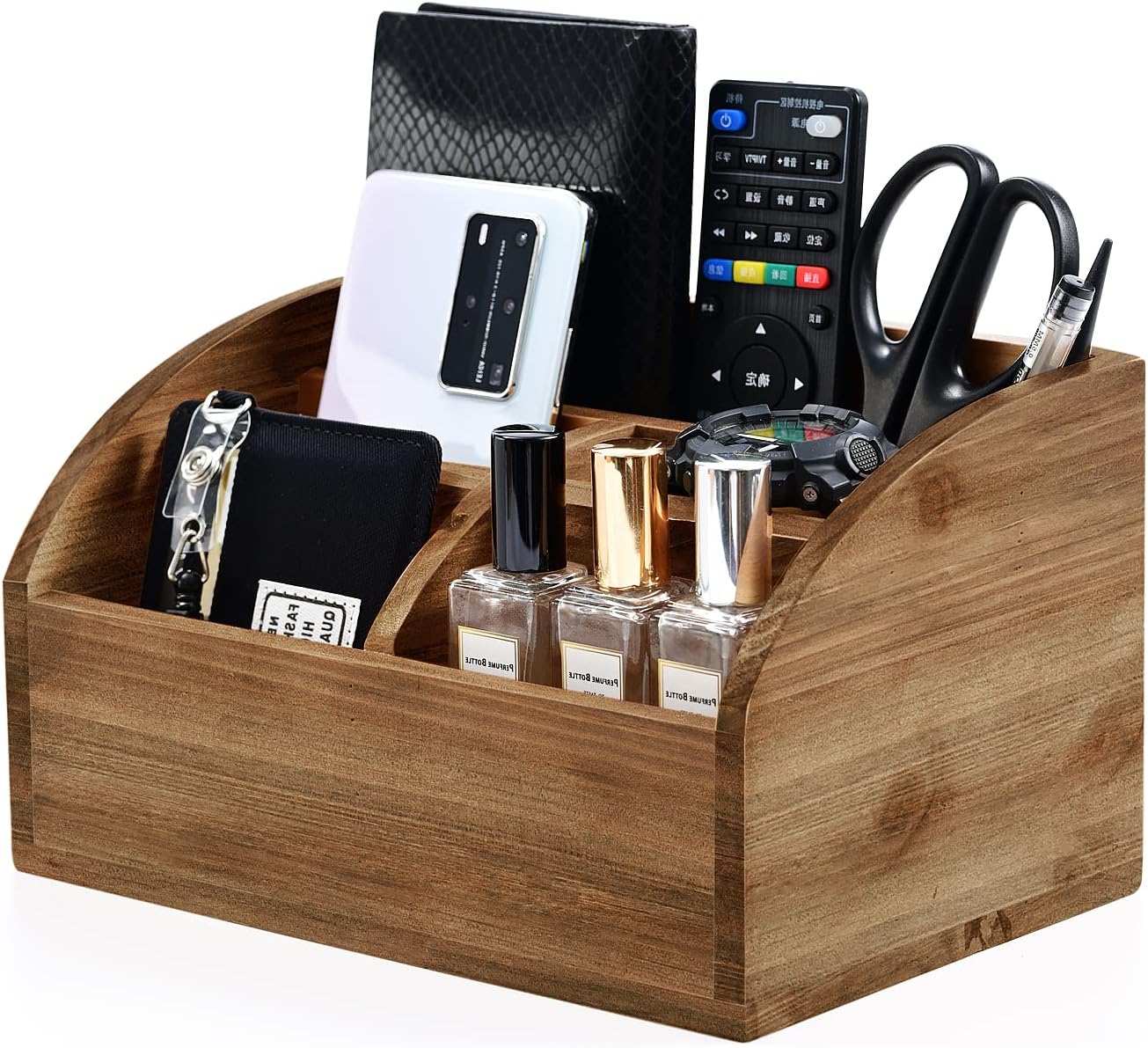 OKSQW Wooden Desk Organizer, Solid Wood Pen Holder for Desktop Organizer, No Need Assembly, Home Office Supplies Workspace Organizers Mail Holder Remote Control Countertop Storage Box