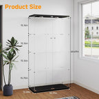 Tempered Glass Display Cabinet with Lights, 4-Tier Curio Cabinet with Glass Doors and Lock, Glass Display Case for Collectibles, for Living Room, Bedroom, Office, Black, Double Door