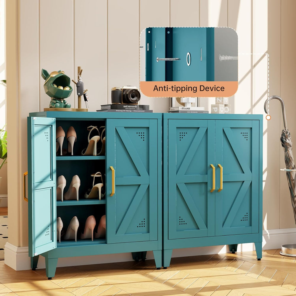 32" Metal Kitchen Pantry Cabinet,Floor Bathroom Storage Cabinet with 2 A...