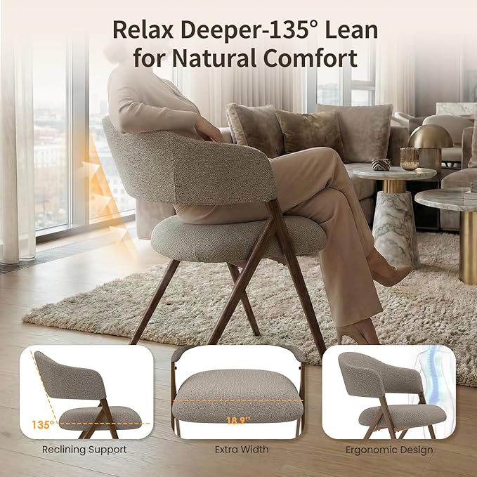 Dining Room Chairs Set of 4, Upholstered Dining Room Chairs, Mid Century Fabric Kitchen Chairs with Curved Backrest and Metal Legs, Taupe
