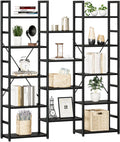 NUMENN Triple Column 5 Tier Bookshelf, Bookcase with 14 Open Display Shelves, Adjustable Rustic Industrial Style Book Shelves, Modern Bookshelves for Bedroom, Living Room and Home Office, Black