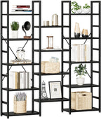 NUMENN Triple Column 5 Tier Bookshelf, Bookcase with 14 Open Display Shelves, Adjustable Rustic Industrial Style Book Shelves, Modern Bookshelves for Bedroom, Living Room and Home Office, Black