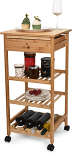 Hallops Kitchen Cart with Drawer and Basket - Brown Kitchen Cart Island for Small Spaces - Extra Counter Space or Spice Rack - Portable Dining Table with Wheels - Elegant Solid Wood Top, Spice Drawer