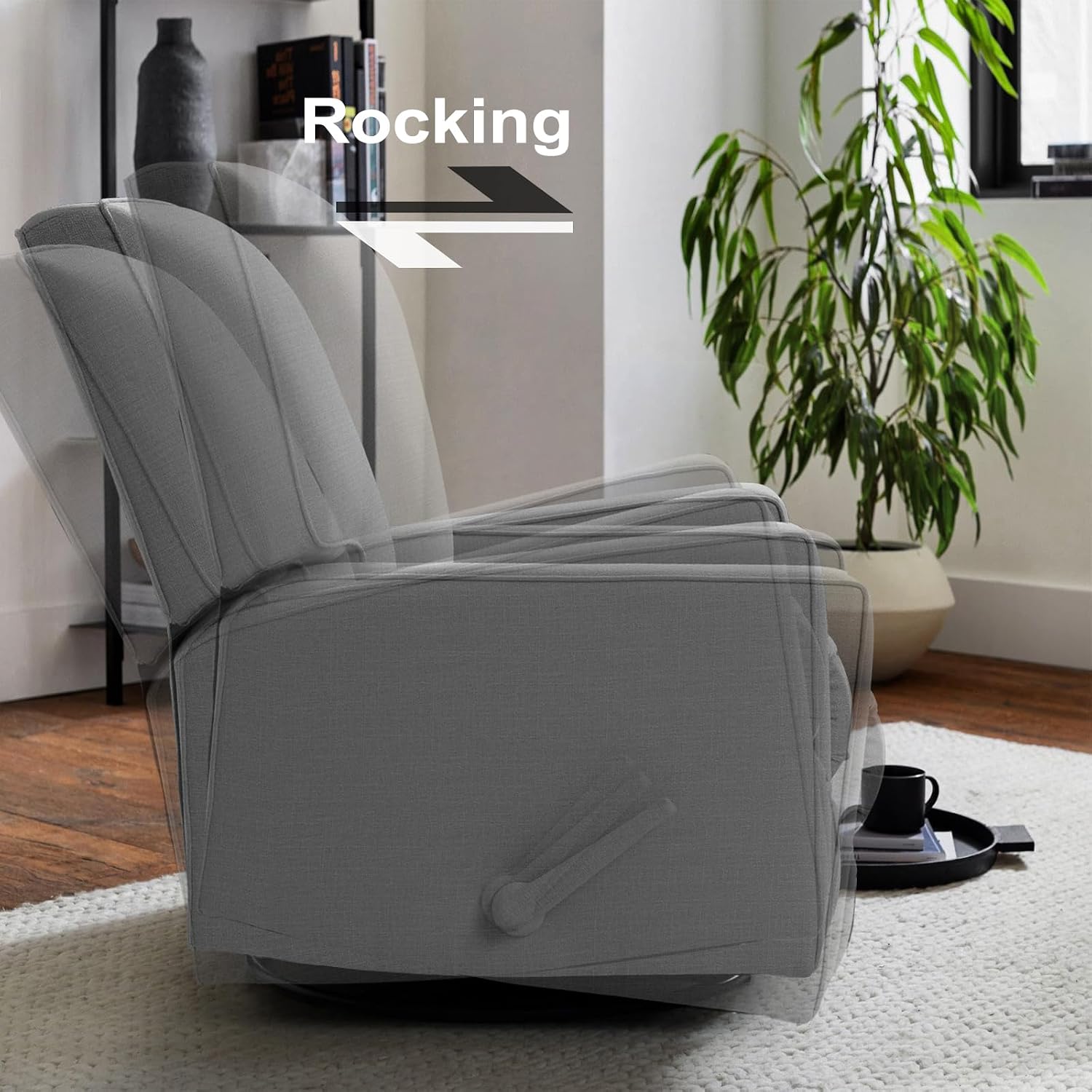 Harkawon Swivel Rocker Recliner Chair, Glider Rocker Recliner, Rocking Chair Nursery, Fabric Chair with High Back, Deep Seat, for Living Room, Bedroom (Dark Grey)