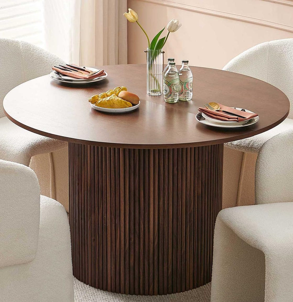 47" Round Dining Table for 4, Modern Farmhouse Kitchen Table, Walnut Woo...