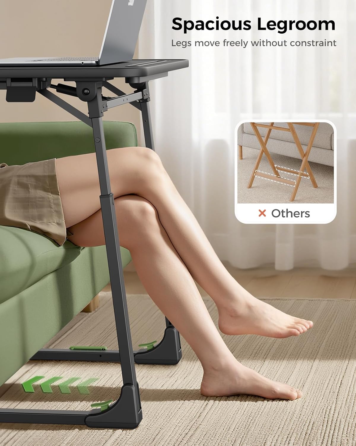 SAIJI Easy Folding TV Tray Table Adjustable TV Dinner Tray | No Assembly Required, Leather Surface, Metal Frame, Extra Large, Sturdy and Stable, for Laptops and Eating on Couch & Bed