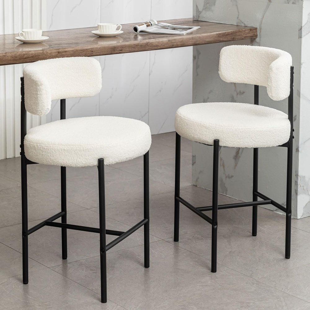 Canxkun Boucle Bar Stools Set of 2, 24" Modern Counter Stools with Backs...