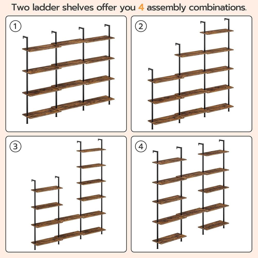 HOOBRO DIY Ladder Shelf, 6-Tier Wall Mounted Bookshelf, Office Vertical Bookc...