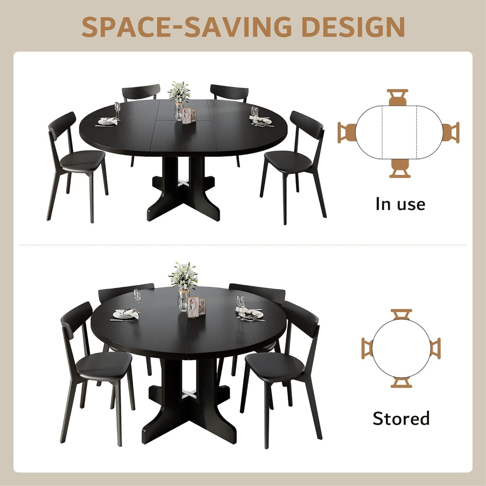iPormis 59" Extendable Round Dining Table for 4-6, Modern Kitchen Table ...