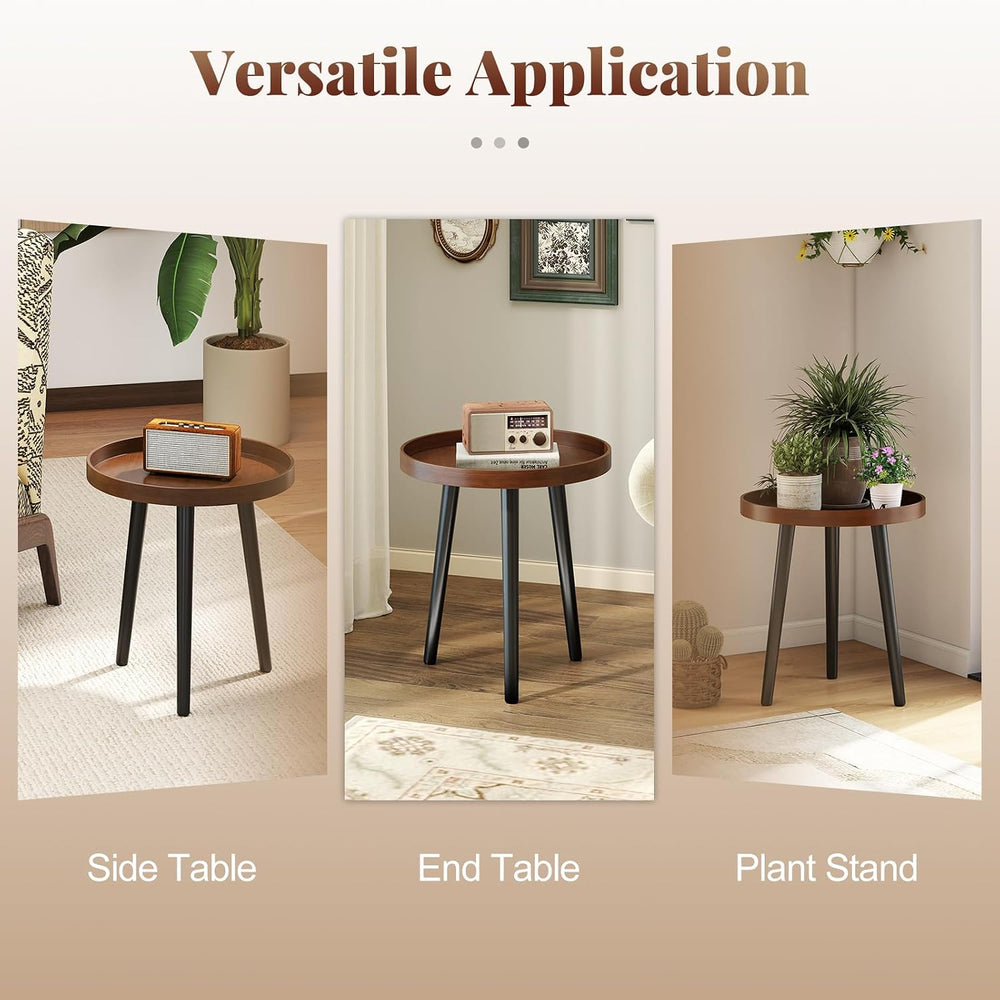 Giantex Round End Table, Mid Century Modern Side Table with Wooden Tray &...