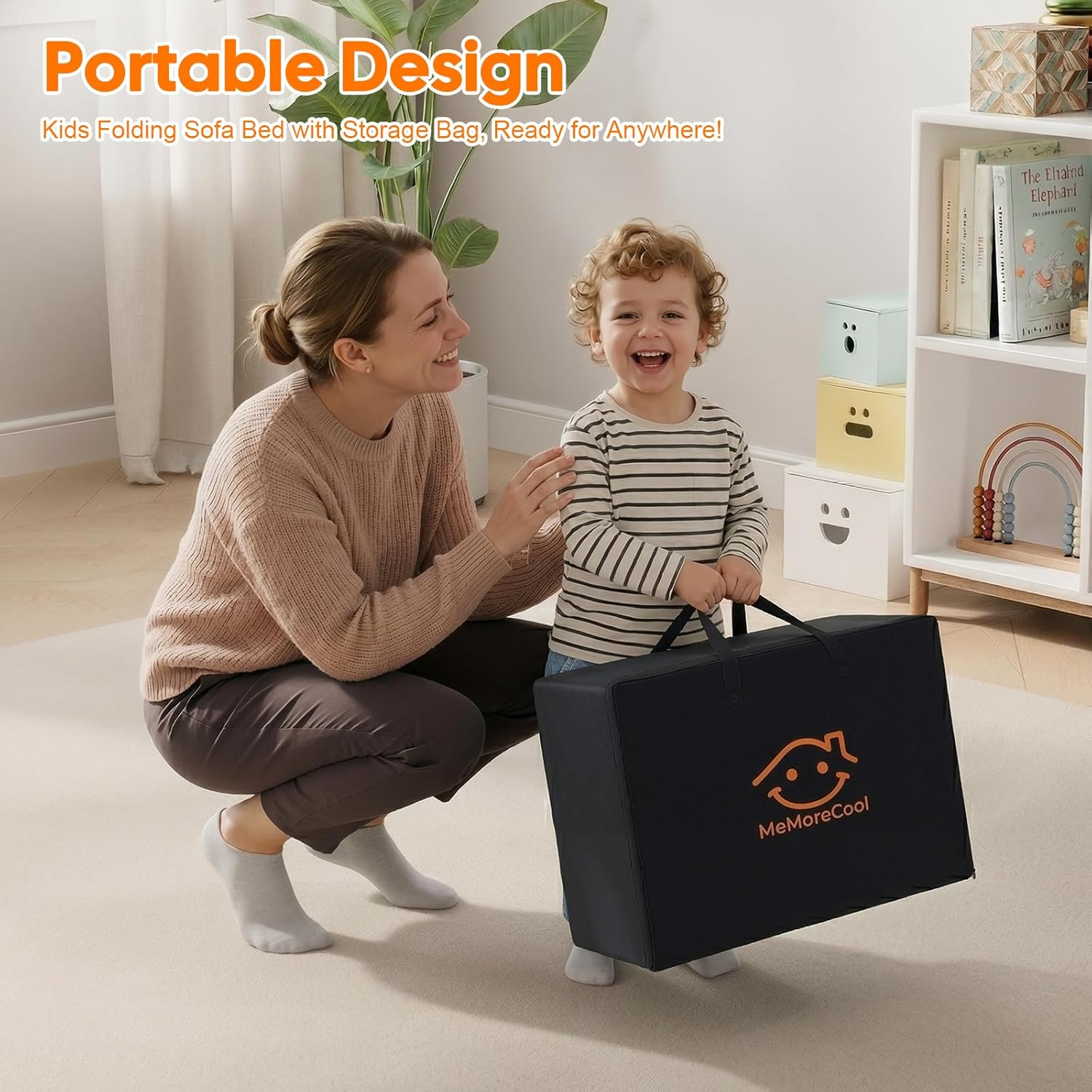 MeMoreCool Foldable Floor Mattress for Kids, Glow Star Trifold Mat, Kids Folding Mattress Portable Futon, 57x22 Inch Grey